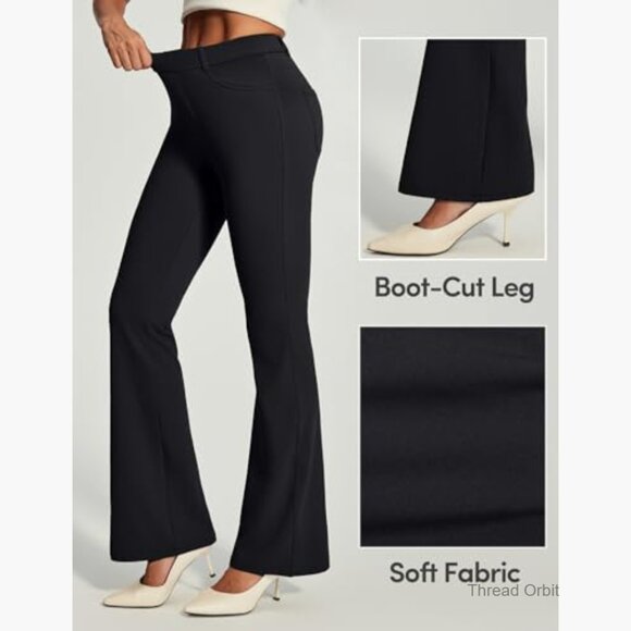 Stretchy Bootcut Dress Pants with Pockets, Office Work Slacks Pull-On Trousers - Picture 4 of 7